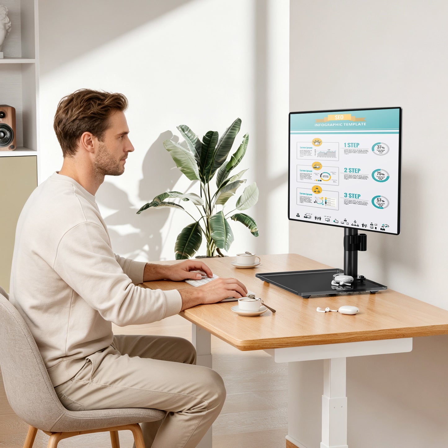 Mountory Single Monitor Stands Fits 13-32 inch Screen, Freestanding Monitor Mount for Desk, VESA 75x75 100x100, up to 17.6lbs