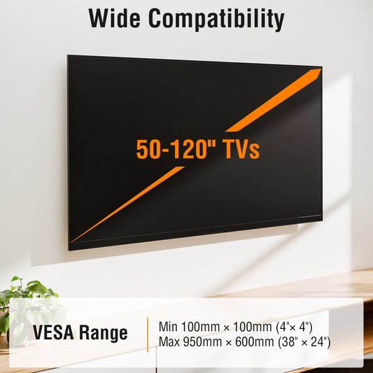 Mountory Heavy Duty Fixed TV Wall Mount for 50-120" TVs, 1.1" Ultra Slim Low Profile, Max VESA 950x600, up to 220 lbs,Fits 16"/18"/24"/32"/36" Studs