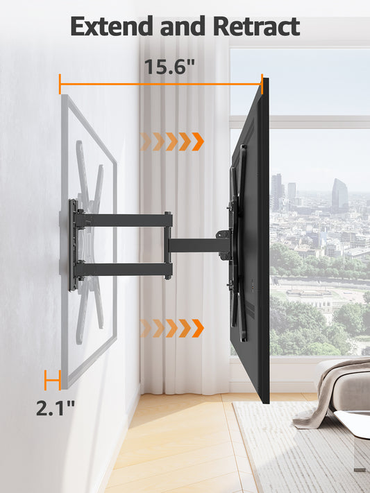 Full Motion TV Wall Mount for Most 26-60 Inch TVs, Articulating Arms Swivel and Tilt tv Mount, Wall Mount Brackets Max VESA 400x400, Single Stud Perfect Center Design, Holds Up to 77 lbs.