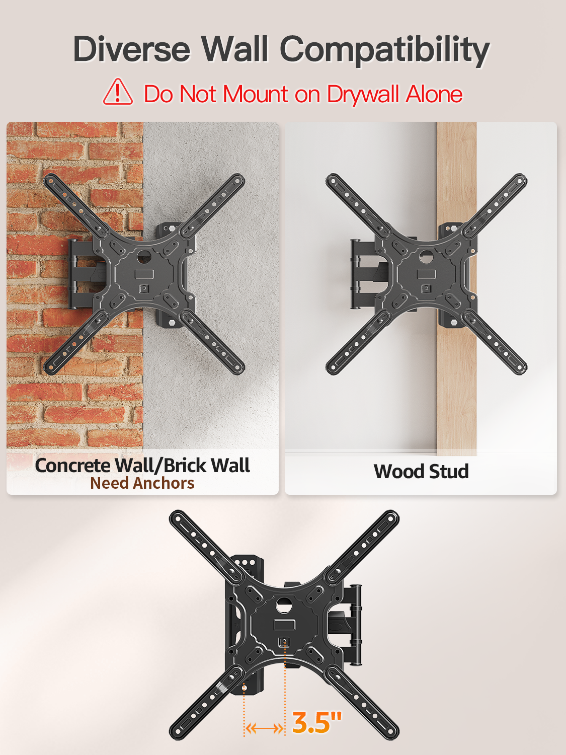 ELIVED TV Wall Mount for Most 26-60 Inch TVs, Swivel and Tilt Full Motion TV Mount with Single Stud Perfect Center Design, Wall Mount Bracket Max VESA 400x400mm, Corner Mount Holds up to 77 lbs.