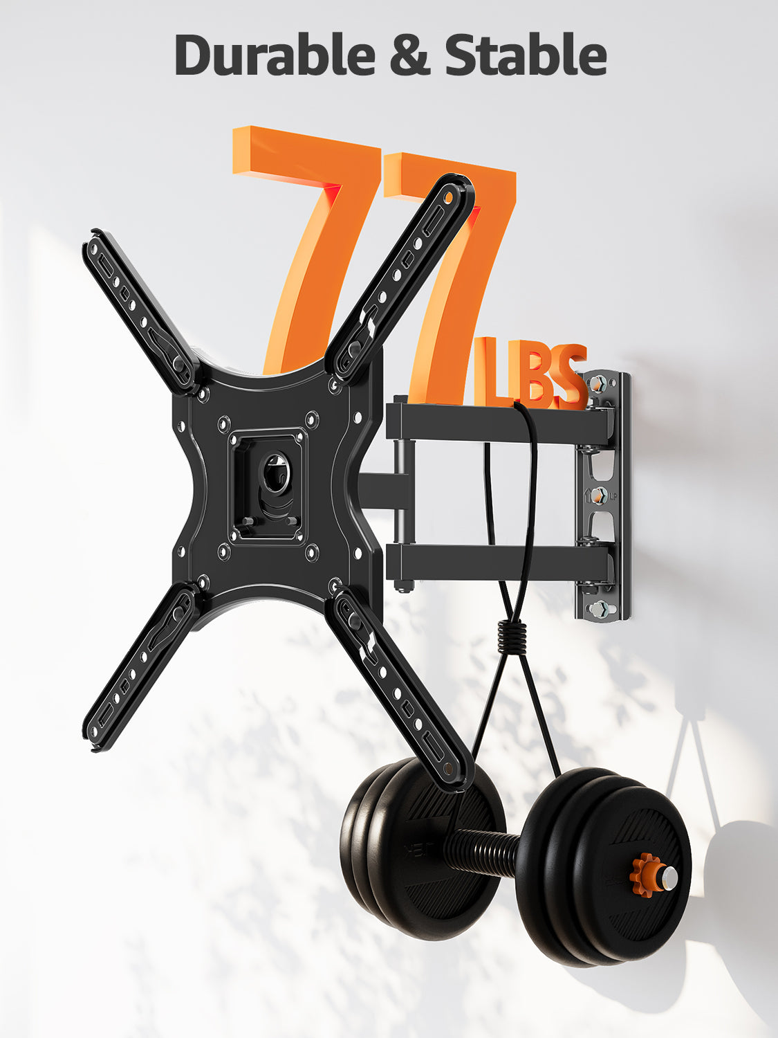 Full Motion TV Wall Mount for Most 26-60 Inch TVs, Articulating Arms Swivel and Tilt tv Mount, Wall Mount Brackets Max VESA 400x400, Single Stud Perfect Center Design, Holds Up to 77 lbs.