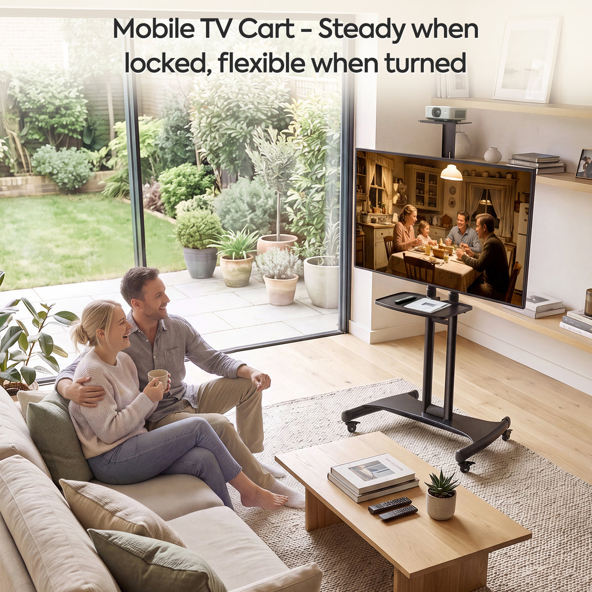 Mountory Mobile TV Stand, Rolling TV Cart for 40-85" TVs, Portable TV Floor Stand with Wheels, Adjustable Shelf, VESA 600x400mm,up to 100 lbs
