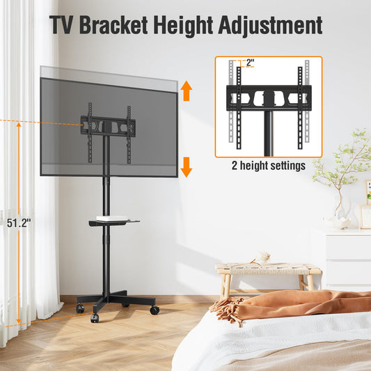 Mountory Mobile TV Stand for 23-60" TVs, Portable Rolling TV Stand with Wheels&Shelf, VESA 400x400, 77 Lbs Load