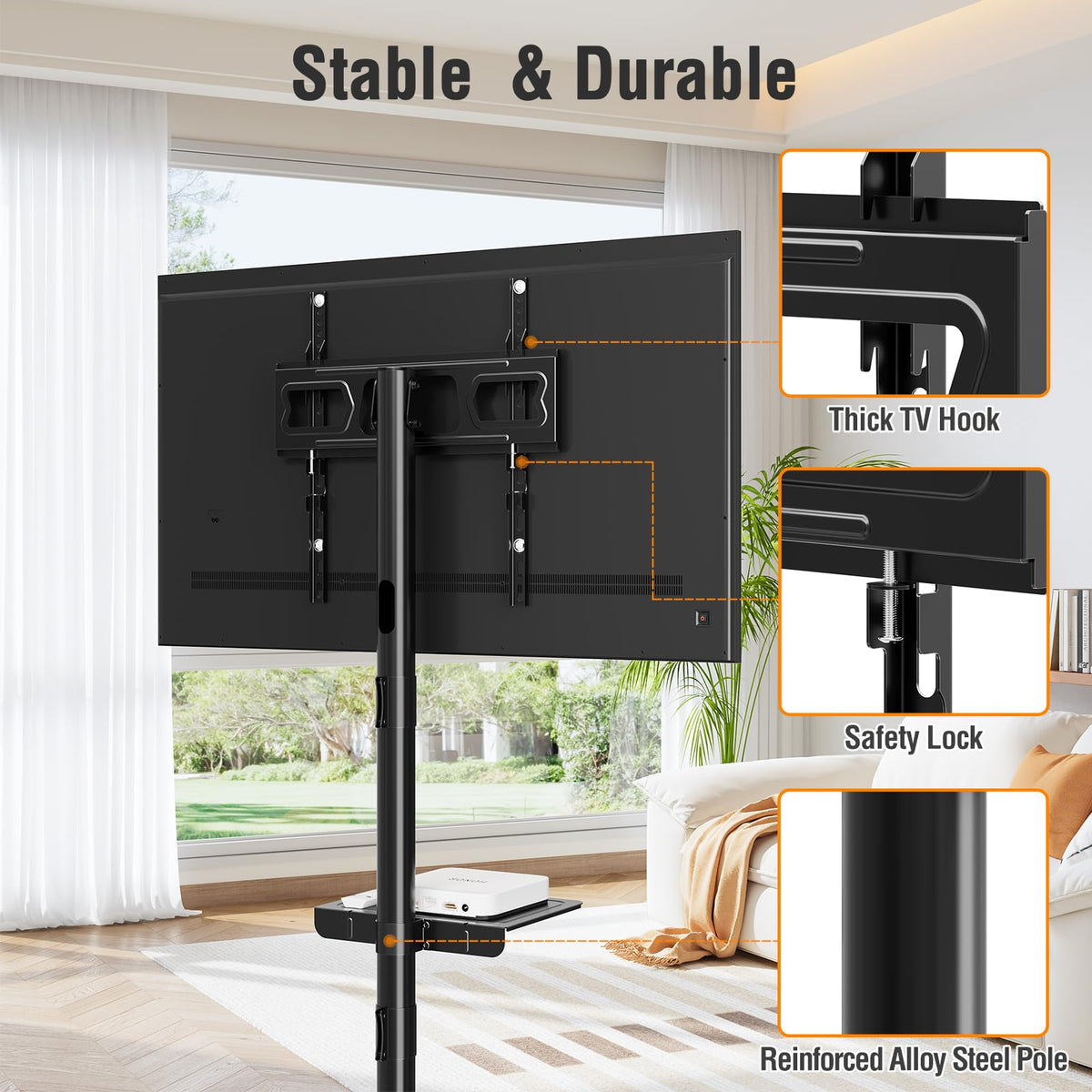 Mountory Mobile TV Stand for 23-60" TVs, Portable Rolling TV Stand with Wheels&Shelf, VESA 400x400, 77 Lbs Load