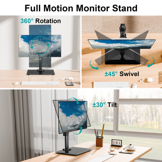 Mountory Single Monitor Stands Fits 13-32 inch Screen, Freestanding Monitor Mount for Desk, VESA 75x75 100x100, up to 17.6lbs
