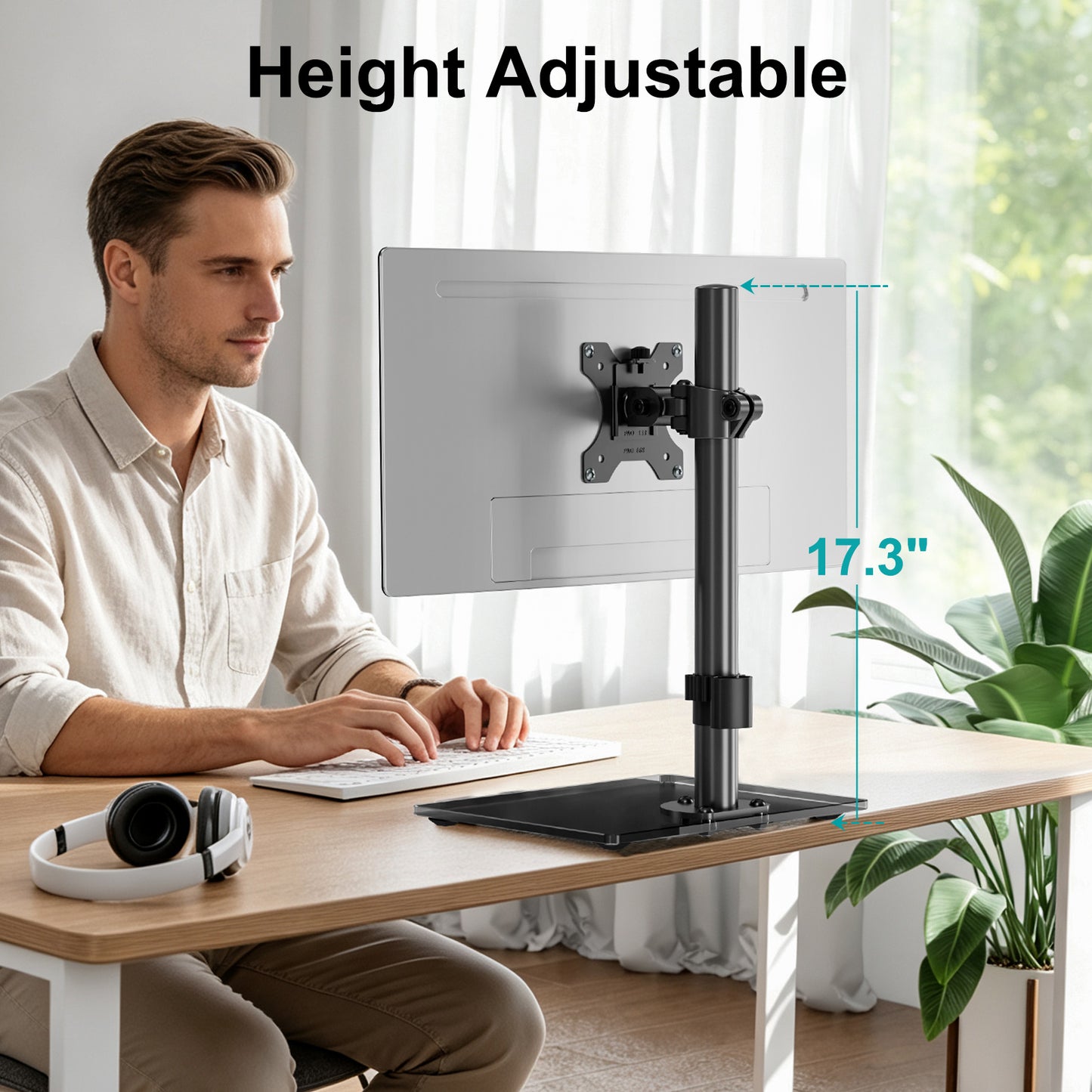 Mountory Single Monitor Stands Fits 13-32 inch Screen, Freestanding Monitor Mount for Desk, VESA 75x75 100x100, up to 17.6lbs