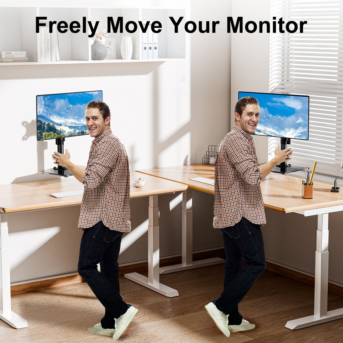 Mountory Single Monitor Stands Fits 13-32 inch Screen, Freestanding Monitor Mount for Desk, VESA 75x75 100x100, up to 17.6lbs