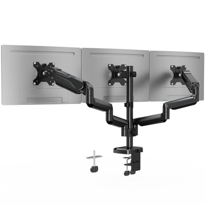 ErgoFocus Triple Monitor Desk Mount for Computer Screens up to 32", Holds up to 19.8 lbs Each, 3 Monitor Arm with Gas Spring, Heavy Duty Stand Vesa Mount 75x75, 100x100