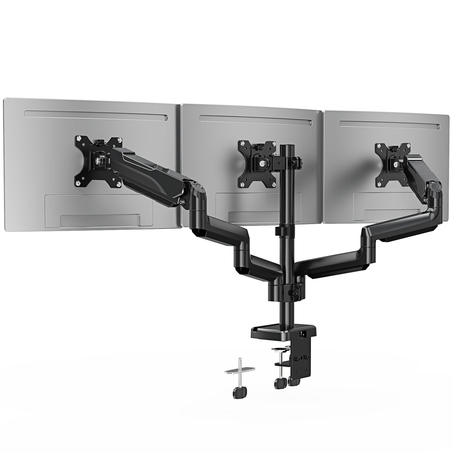 ErgoFocus Triple Monitor Desk Mount for Computer Screens up to 32", Holds up to 19.8 lbs Each, 3 Monitor Arm with Gas Spring, Heavy Duty Stand Vesa Mount 75x75, 100x100