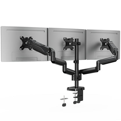 ErgoFocus Triple Monitor Desk Mount for Computer Screens up to 32", Holds up to 19.8 lbs Each, 3 Monitor Arm with Gas Spring, Heavy Duty Stand Vesa Mount 75x75, 100x100