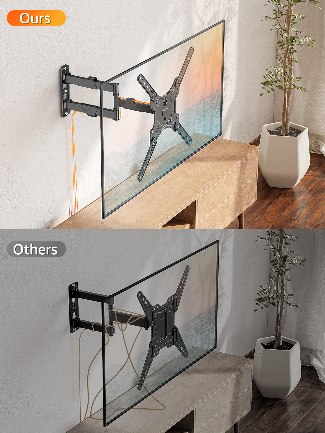 ELIVED TV Wall Mount for Most 26-60 Inch TVs, Swivel and Tilt Full Motion TV Mount with Single Stud Perfect Center Design, Wall Mount Bracket Max VESA 400x400mm, Corner Mount Holds up to 77 lbs.