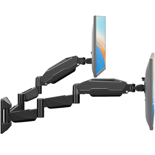 ErgoFocus Long Arm Dual Monitor Wall Mount, Gas Spring Wall Monitor Arm for 17-32" Screens, 27.1" Extra Long Monitor Mount, Holds up to 17.6 lbs Each, Full Motion VESA Mount, 75/100, Black