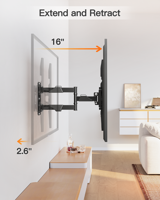 TV Wall Mount for Most 26-60 Inch TVs, Max VESA 400x400mm, 77 lbs Load Capacity, 7° Up & 10° Down Tilt ±90° Swivel Full Motion TV Bracket, Single Stud 3.5” Offset Corner TV Mount