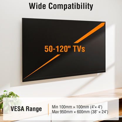 Mountory Heavy Duty Fixed TV Wall Mount for 50-120" TVs, 1.1" Ultra Slim Low Profile, Max VESA 950x600, up to 220 lbs,Fits 16"/18"/24"/32"/36" Studs