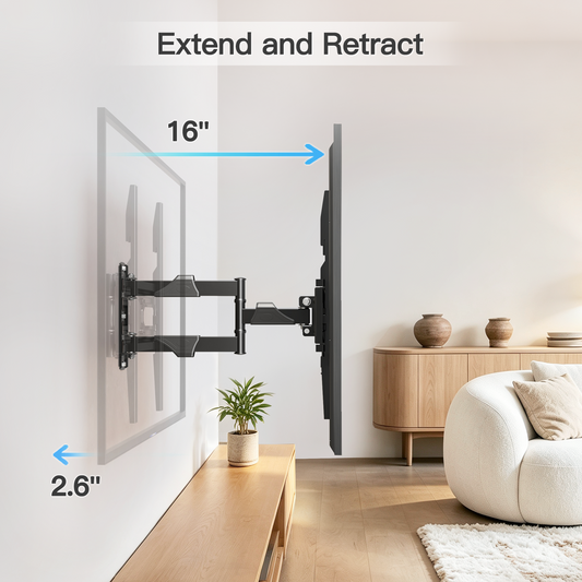 Mountory Full Motion TV Wall Mount for 26-60" TVs, Swivel and Tilt TV Mount with Single Stud, Max VESA 400x400, up to 77 lbs