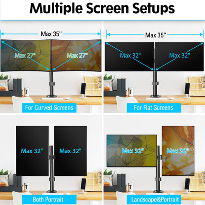 Mountory Dual Monitor Mount, Hold Two Screens up to 32" , 17.6 lbs Each, Fully Adjustable Arms with C-Clamp and Grommet Base, Double Monitor Stand