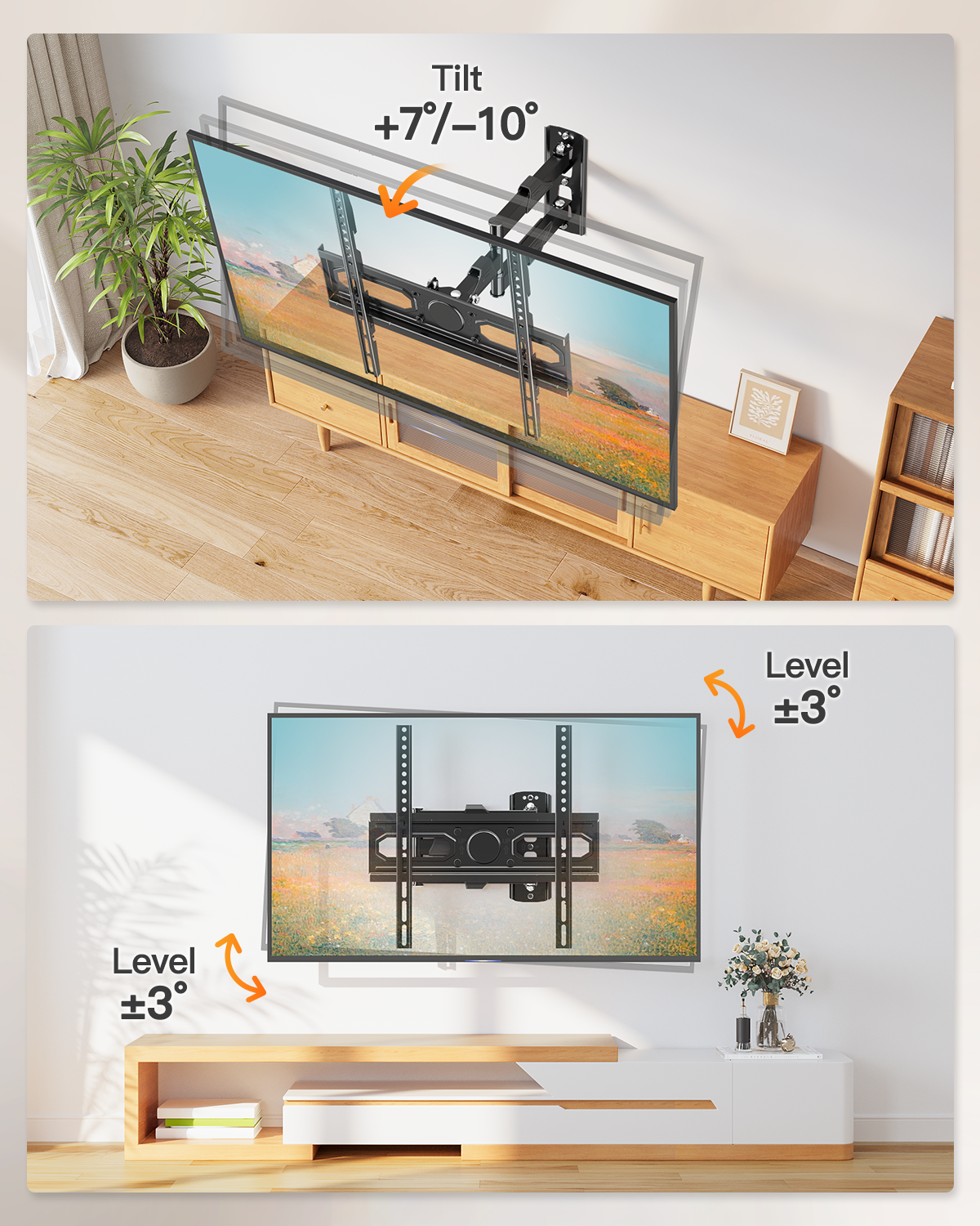 TV Wall Mount for Most 26-60 Inch TVs, Max VESA 400x400mm, 77 lbs Load Capacity, 7° Up & 10° Down Tilt ±90° Swivel Full Motion TV Bracket, Single Stud 3.5” Offset Corner TV Mount