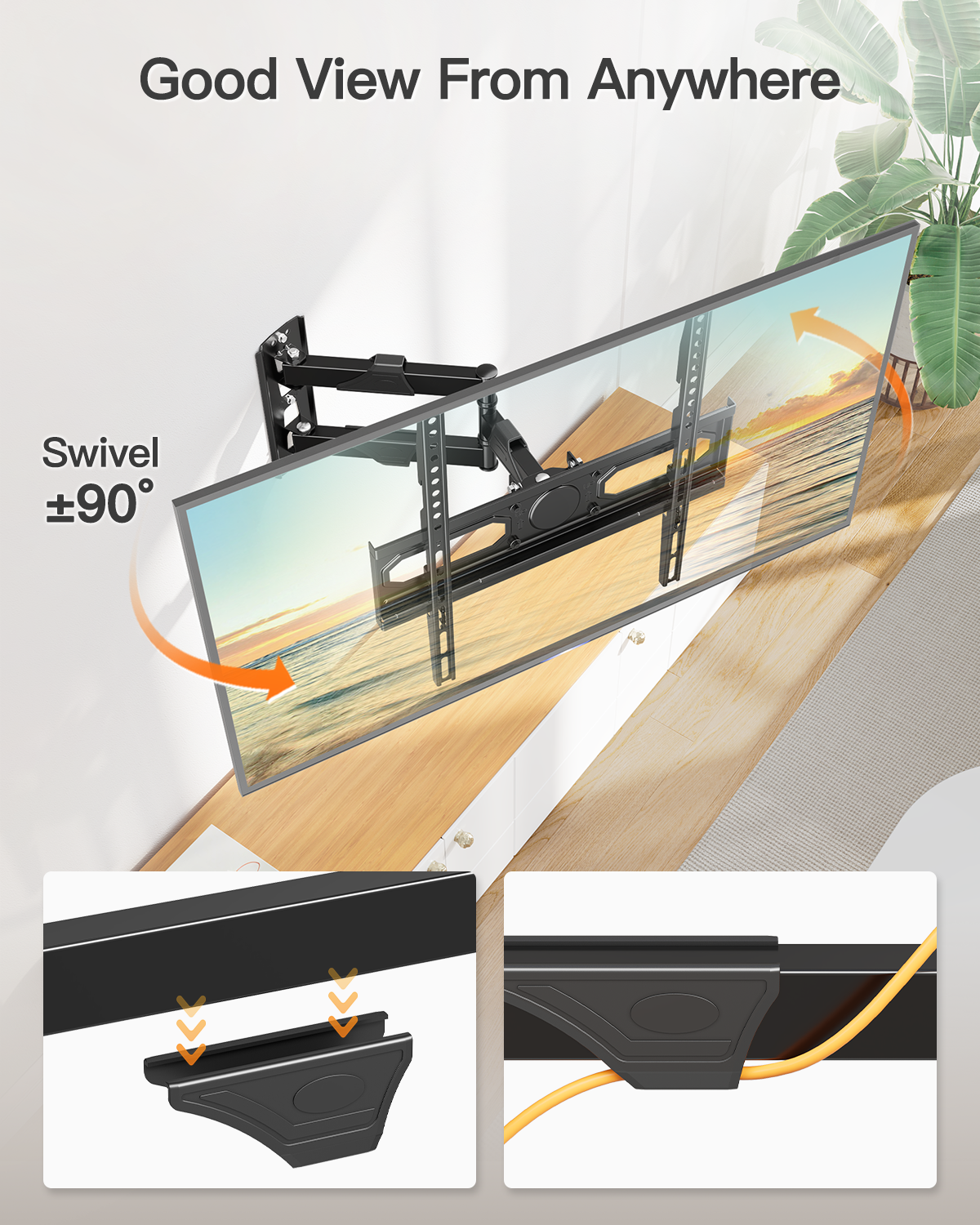 TV Wall Mount for Most 26-60 Inch TVs, Max VESA 400x400mm, 77 lbs Load Capacity, 7° Up & 10° Down Tilt ±90° Swivel Full Motion TV Bracket, Single Stud 3.5” Offset Corner TV Mount