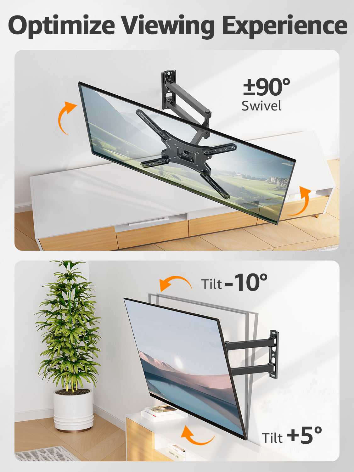 Full Motion TV Wall Mount for Most 26-60 Inch TVs, Articulating Arms Swivel and Tilt tv Mount, Wall Mount Brackets Max VESA 400x400, Single Stud Perfect Center Design, Holds Up to 77 lbs.
