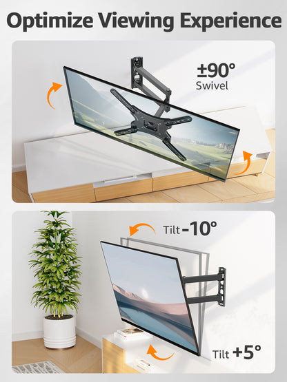 Full Motion TV Wall Mount for Most 26-60 Inch TVs, Articulating Arms Swivel and Tilt tv Mount, Wall Mount Brackets Max VESA 400x400, Single Stud Perfect Center Design, Holds Up to 77 lbs.