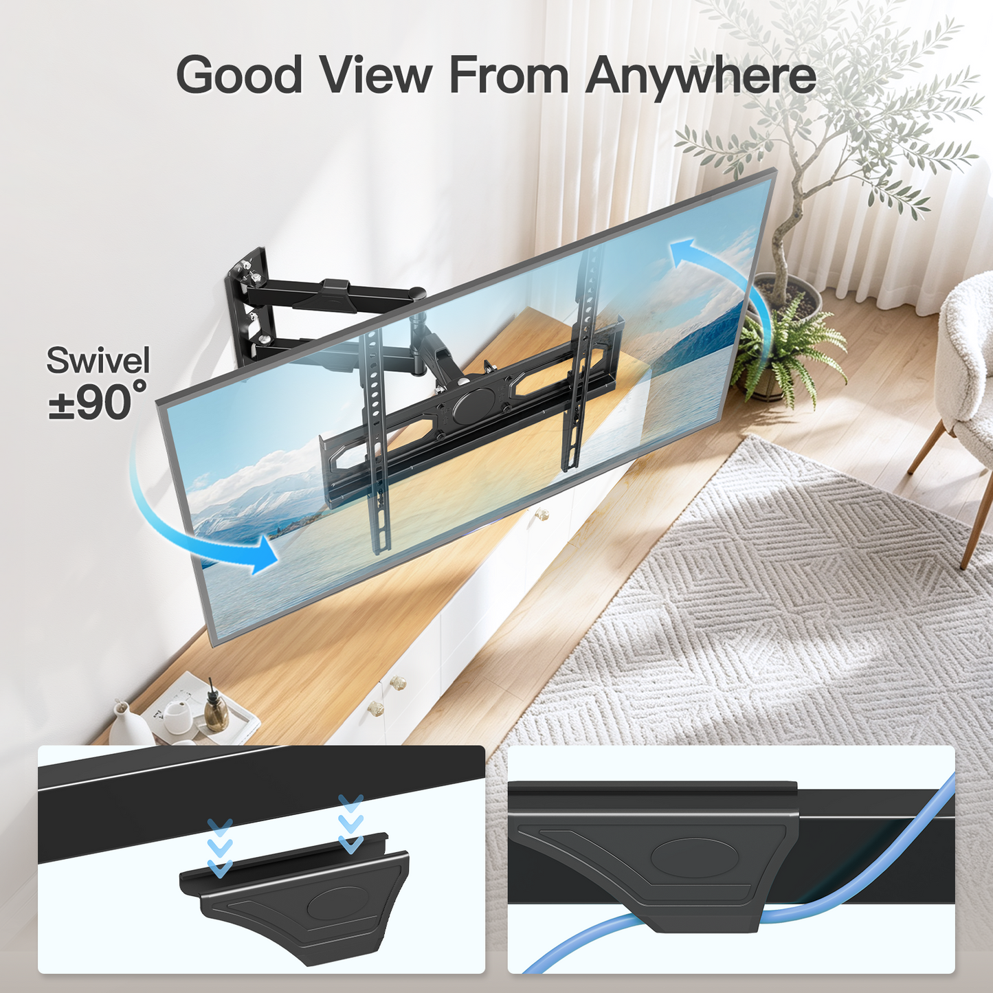 Mountory Full Motion TV Wall Mount for 26-60" TVs, Swivel and Tilt TV Mount with Single Stud, Max VESA 400x400, up to 77 lbs