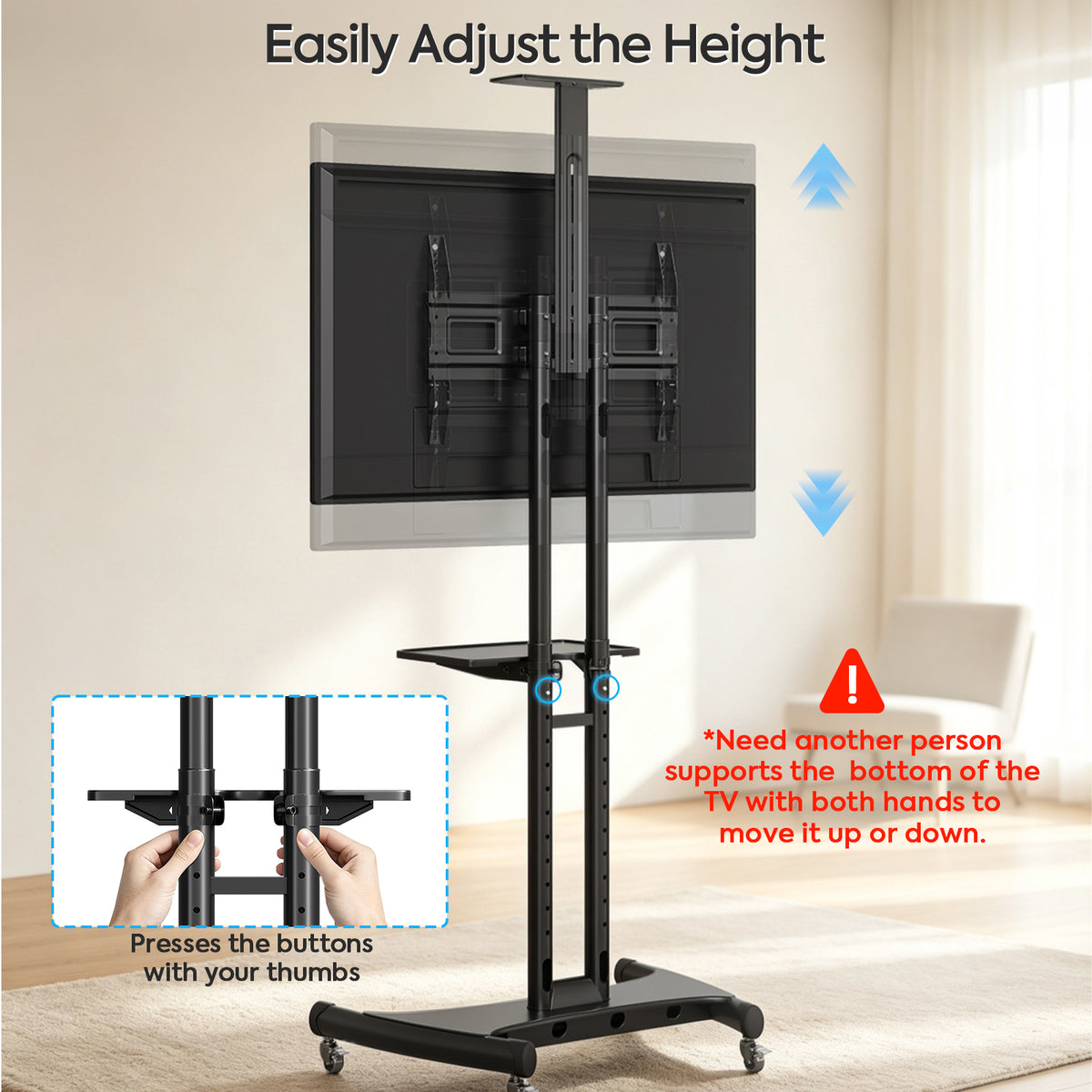 Mountory Mobile TV Stand, Rolling TV Cart for 40-85" TVs, Portable TV Floor Stand with Wheels, Adjustable Shelf, VESA 600x400mm,up to 100 lbs