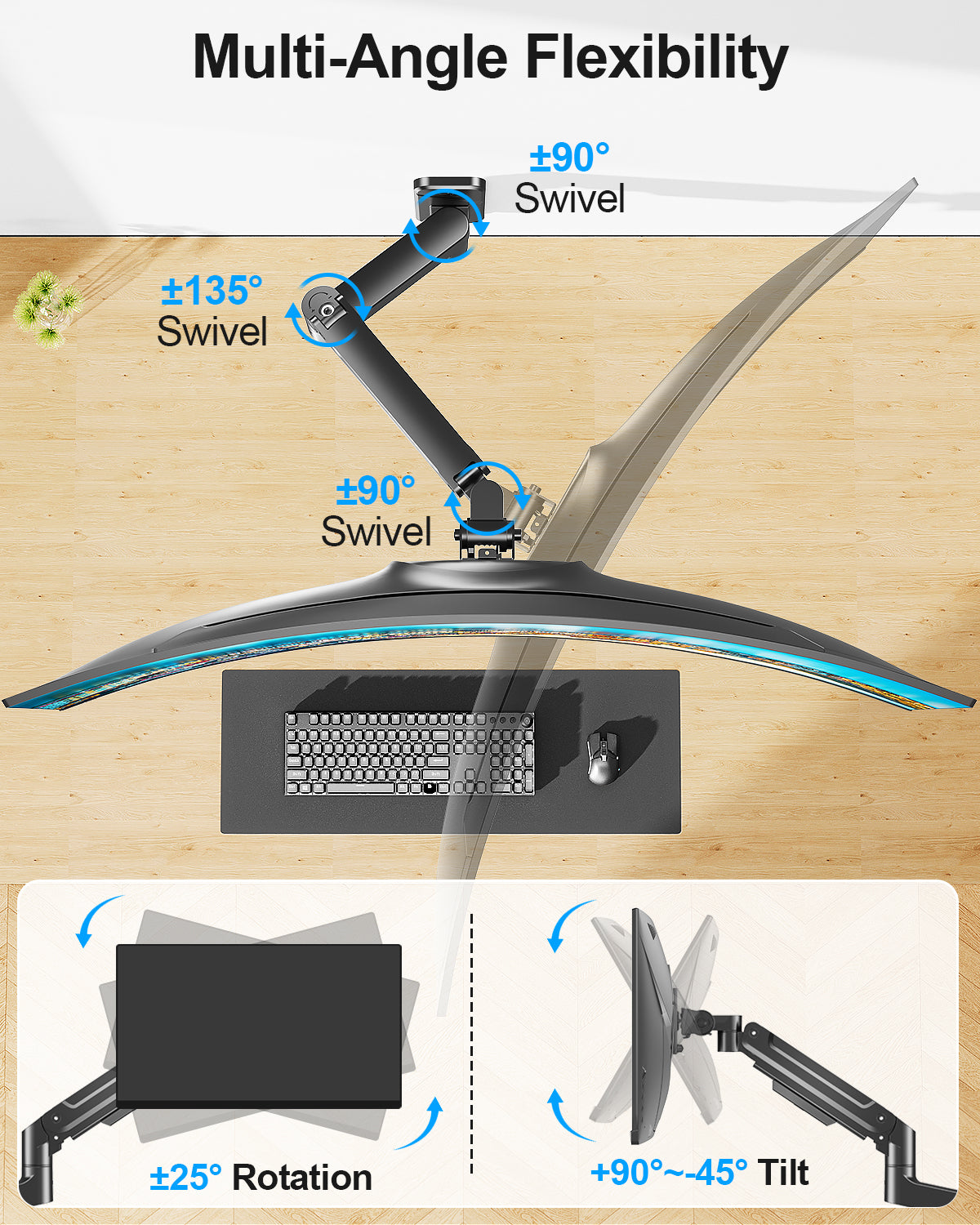 Mountory Monitor Wall Mount fits 22"-49" Ultrawide Flat & Curved Screens, Heavy Duty Single Monitor Wall Arm Holds 2.2 to 44 lbs, Full Motion Adjustable Wall Bracket, VESA Mount 75x75mm/100x100mm