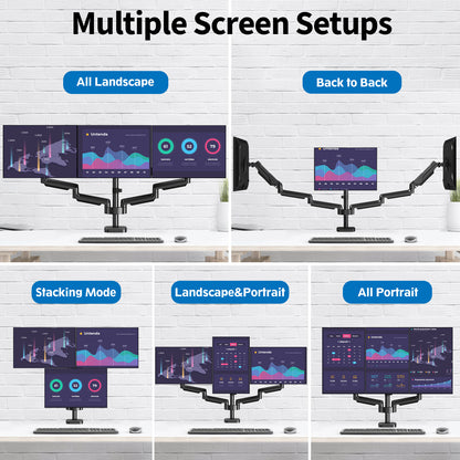 ErgoFocus Triple Monitor Desk Mount for Computer Screens up to 32", Holds up to 19.8 lbs Each, 3 Monitor Arm with Gas Spring, Heavy Duty Stand Vesa Mount 75x75, 100x100