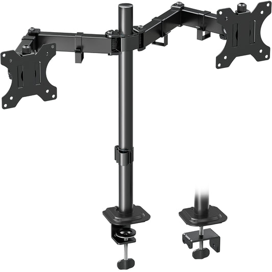 Mountory Dual Monitor Mount, Hold Two Screens up to 32" , 17.6 lbs Each, Fully Adjustable Arms with C-Clamp and Grommet Base, Double Monitor Stand