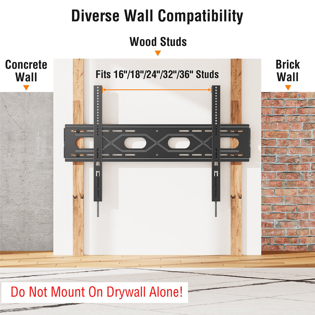 Mountory Heavy Duty Fixed TV Wall Mount for 50-120" TVs, 1.1" Ultra Slim Low Profile, Max VESA 950x600, up to 220 lbs,Fits 16"/18"/24"/32"/36" Studs