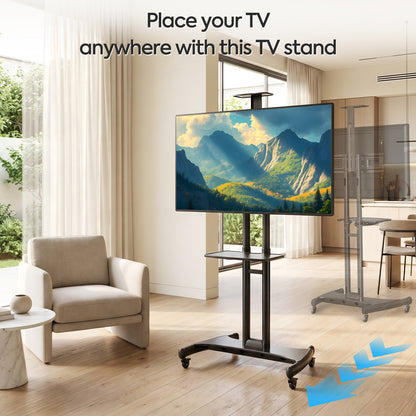 Mountory Mobile TV Stand, Rolling TV Cart for 40-85" TVs, Portable TV Floor Stand with Wheels, Adjustable Shelf, VESA 600x400mm,up to 100 lbs