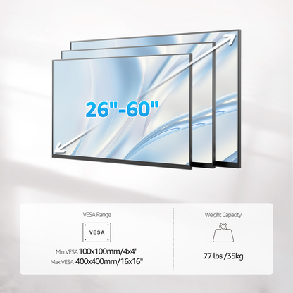 Mountory Full Motion TV Wall Mount for 26-60" TVs, Swivel and Tilt TV Mount with Single Stud, Max VESA 400x400, up to 77 lbs