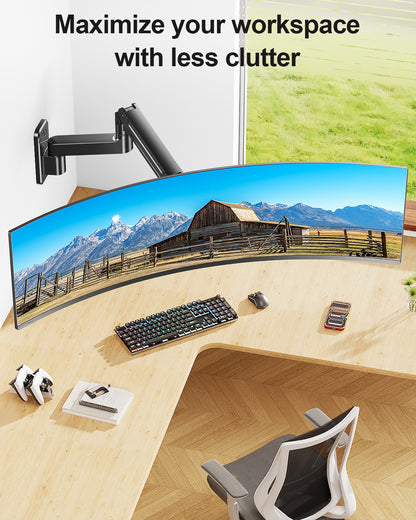 Mountory Monitor Wall Mount fits 22"-49" Ultrawide Flat & Curved Screens, Heavy Duty Single Monitor Wall Arm Holds 2.2 to 44 lbs, Full Motion Adjustable Wall Bracket, VESA Mount 75x75mm/100x100mm