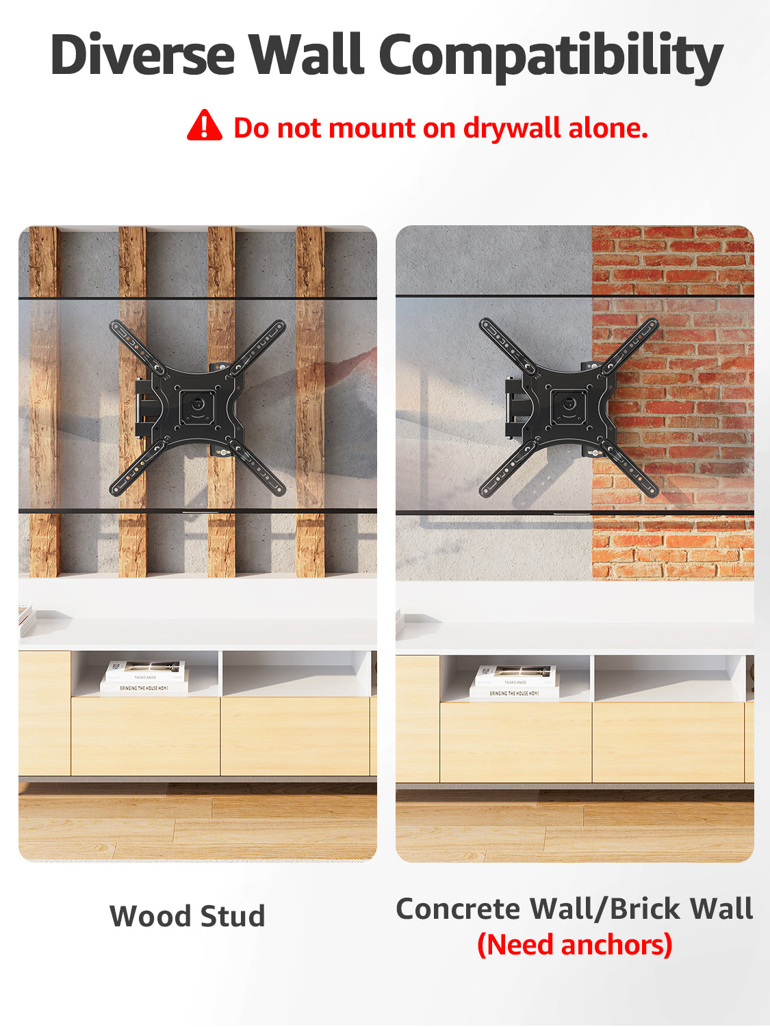 Full Motion TV Wall Mount for Most 26-60 Inch TVs, Articulating Arms Swivel and Tilt tv Mount, Wall Mount Brackets Max VESA 400x400, Single Stud Perfect Center Design, Holds Up to 77 lbs.