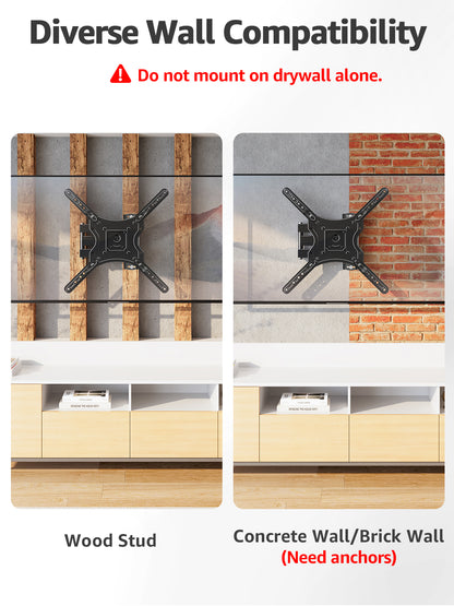 Full Motion TV Wall Mount for Most 26-60 Inch TVs, Articulating Arms Swivel and Tilt tv Mount, Wall Mount Brackets Max VESA 400x400, Single Stud Perfect Center Design, Holds Up to 77 lbs.