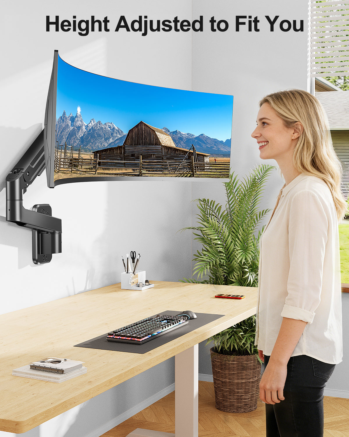 Mountory Monitor Wall Mount fits 22"-49" Ultrawide Flat & Curved Screens, Heavy Duty Single Monitor Wall Arm Holds 2.2 to 44 lbs, Full Motion Adjustable Wall Bracket, VESA Mount 75x75mm/100x100mm