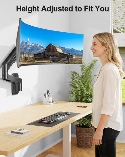 Mountory Monitor Wall Mount fits 22"-49" Ultrawide Flat & Curved Screens, Heavy Duty Single Monitor Wall Arm Holds 2.2 to 44 lbs, Full Motion Adjustable Wall Bracket, VESA Mount 75x75mm/100x100mm