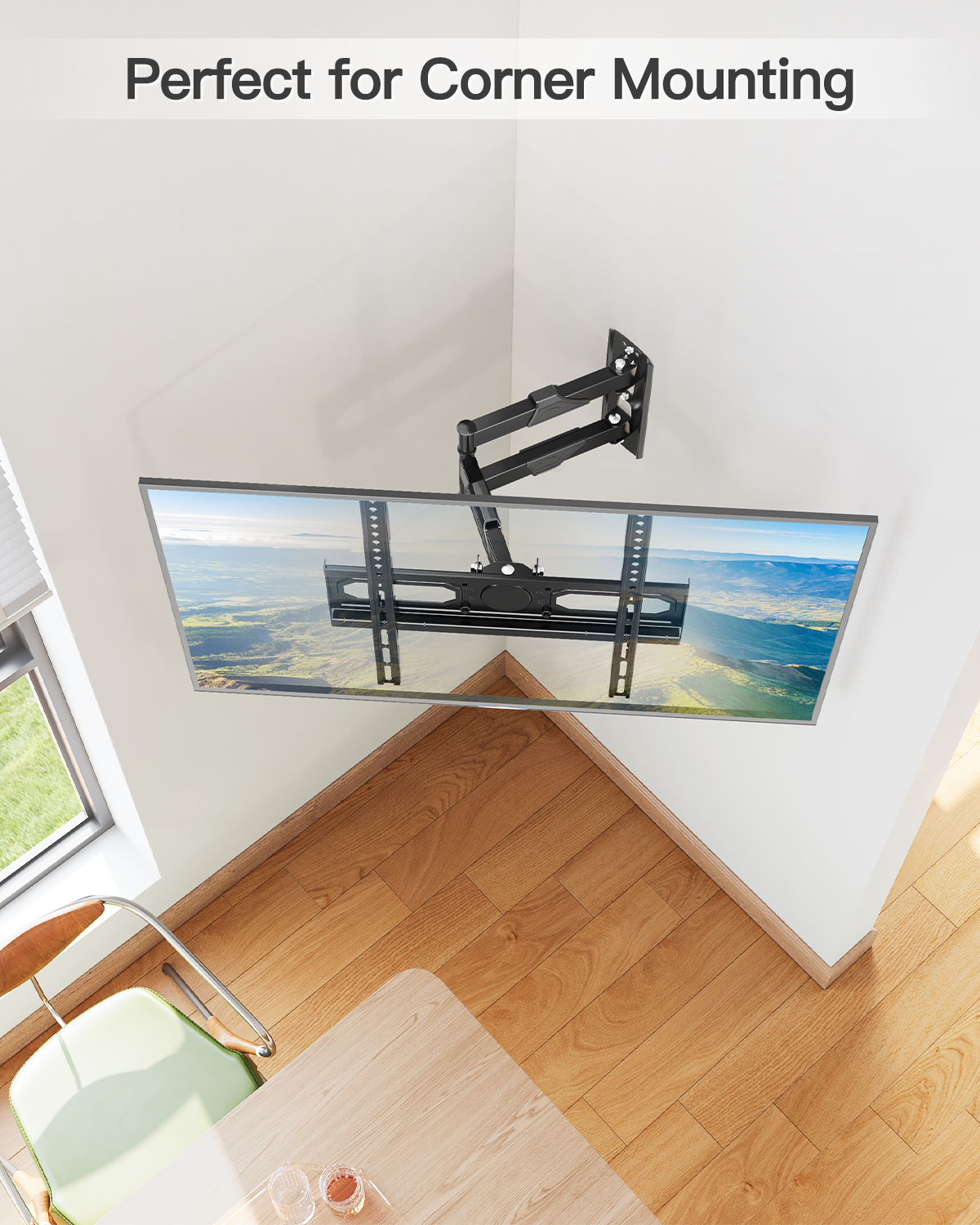 TV Wall Mount for Most 26-60 Inch TVs, Max VESA 400x400mm, 77 lbs Load Capacity, 7° Up & 10° Down Tilt ±90° Swivel Full Motion TV Bracket, Single Stud 3.5” Offset Corner TV Mount