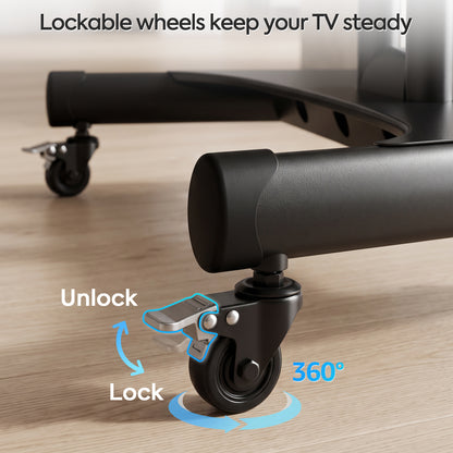Mountory Mobile TV Stand, Rolling TV Cart for 40-85" TVs, Portable TV Floor Stand with Wheels, Adjustable Shelf, VESA 600x400mm,up to 100 lbs