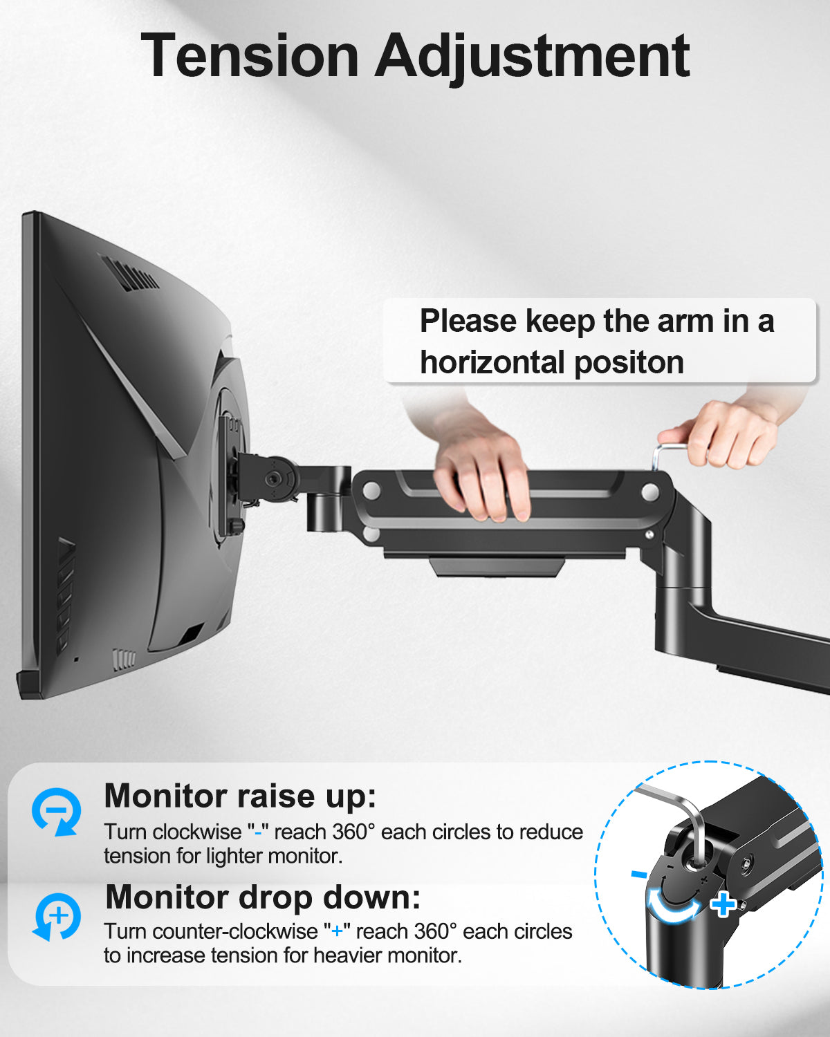 Mountory Monitor Wall Mount fits 22"-49" Ultrawide Flat & Curved Screens, Heavy Duty Single Monitor Wall Arm Holds 2.2 to 44 lbs, Full Motion Adjustable Wall Bracket, VESA Mount 75x75mm/100x100mm