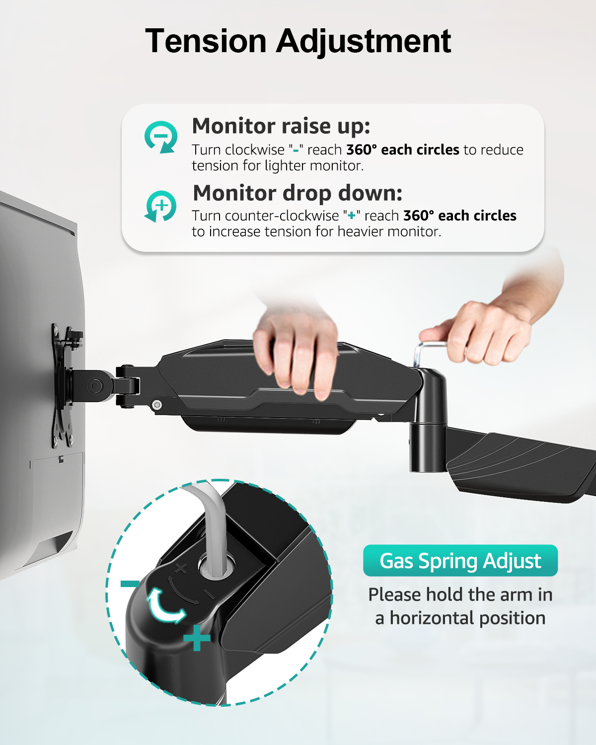 ErgoFocus Long Arm Dual Monitor Wall Mount, Gas Spring Wall Monitor Arm for 17-32" Screens, 27.1" Extra Long Monitor Mount, Holds up to 17.6 lbs Each, Full Motion VESA Mount, 75/100, Black