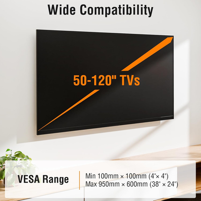 ELIVED Heavy Duty Fixed TV Mount for 50-120" TVs, VESA 950x600, 220 lbs. 1.1in low profile space-saving tv wall mount bracket, compatible with 16/24/32/36 inch wall studs for large flat screen TVs