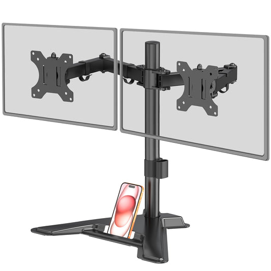 Mountory Dual Monitor Stand, Free-Standing Full Motion Monitor Desk Mount Fits 2 Screens up to 27", 17.6lbs with Height Adjustable, Swivel, Tilt, Rotation, VESA 75x75 100x100