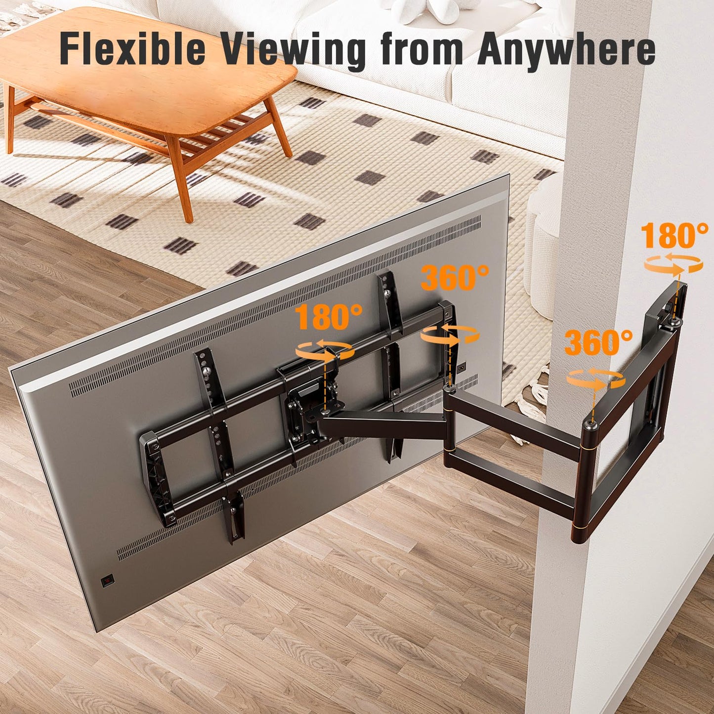 Mountory Long Arm TV Wall Mount for Most 43-76 Inch TVs, 37.9 Inch Long Extension Corner TV Mount, Full Motion Wall Mount TV Bracket Swivel and Tilt, Holds up to 99 lbs. Max VESA 600x400mm