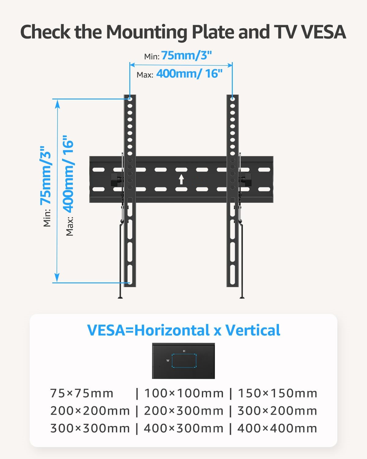 Mountory TV Wall Mount, Tilting TV Bracket for Most 27-60 Inch Flat/Curved TVs, Low Profile Save Spacing, Fits 12" to 16" Stud, Max VESA 400x400mm up to 99 LBS