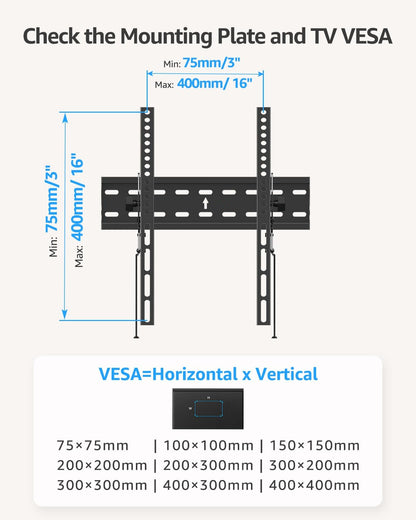 Mountory TV Wall Mount, Tilting TV Bracket for Most 27-60 Inch Flat/Curved TVs, Low Profile Save Spacing, Fits 12" to 16" Stud, Max VESA 400x400mm up to 99 LBS