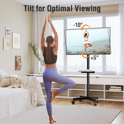 Mountory Mobile TV Stand for 23-60" TVs, Portable Rolling TV Stand with Wheels&Shelf, VESA 400x400, 77 Lbs Load