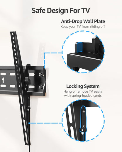 Mountory TV Wall Mount, Tilting TV Bracket for Most 27-60 Inch Flat/Curved TVs, Low Profile Save Spacing, Fits 12" to 16" Stud, Max VESA 400x400mm up to 99 LBS