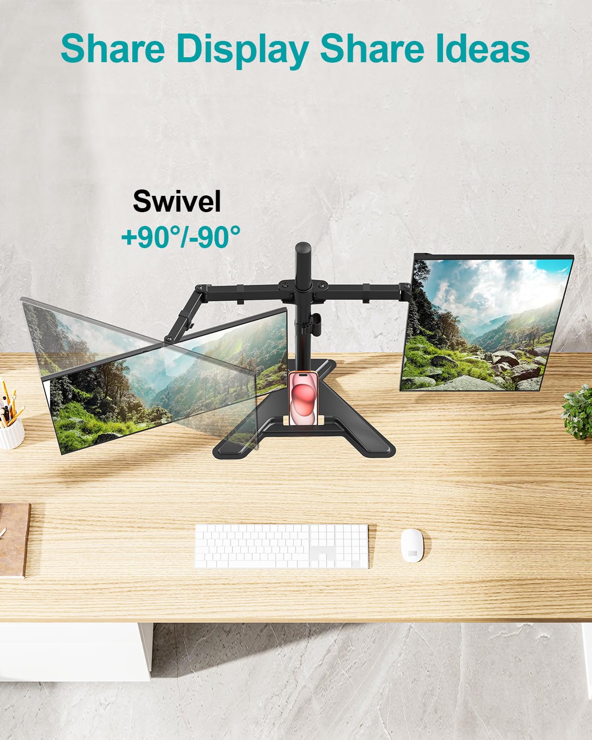 Mountory Dual Monitor Stand, Free-Standing Full Motion Monitor Desk Mount Fits 2 Screens up to 27", 17.6lbs with Height Adjustable, Swivel, Tilt, Rotation, VESA 75x75 100x100