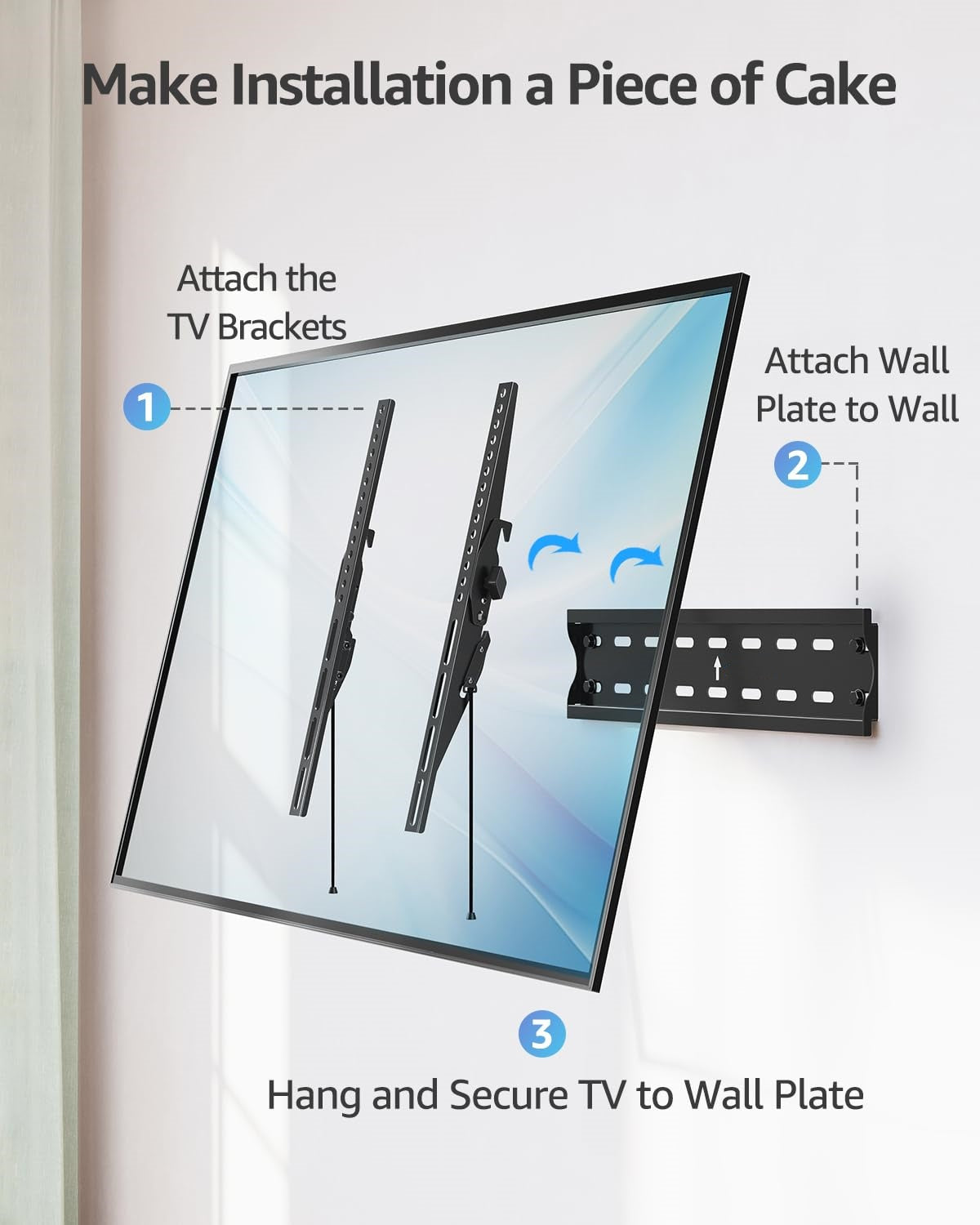 Mountory TV Wall Mount, Tilting TV Bracket for Most 27-60 Inch Flat/Curved TVs, Low Profile Save Spacing, Fits 12" to 16" Stud, Max VESA 400x400mm up to 99 LBS